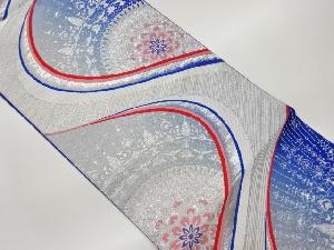 曲線に華紋模様織出し袋帯